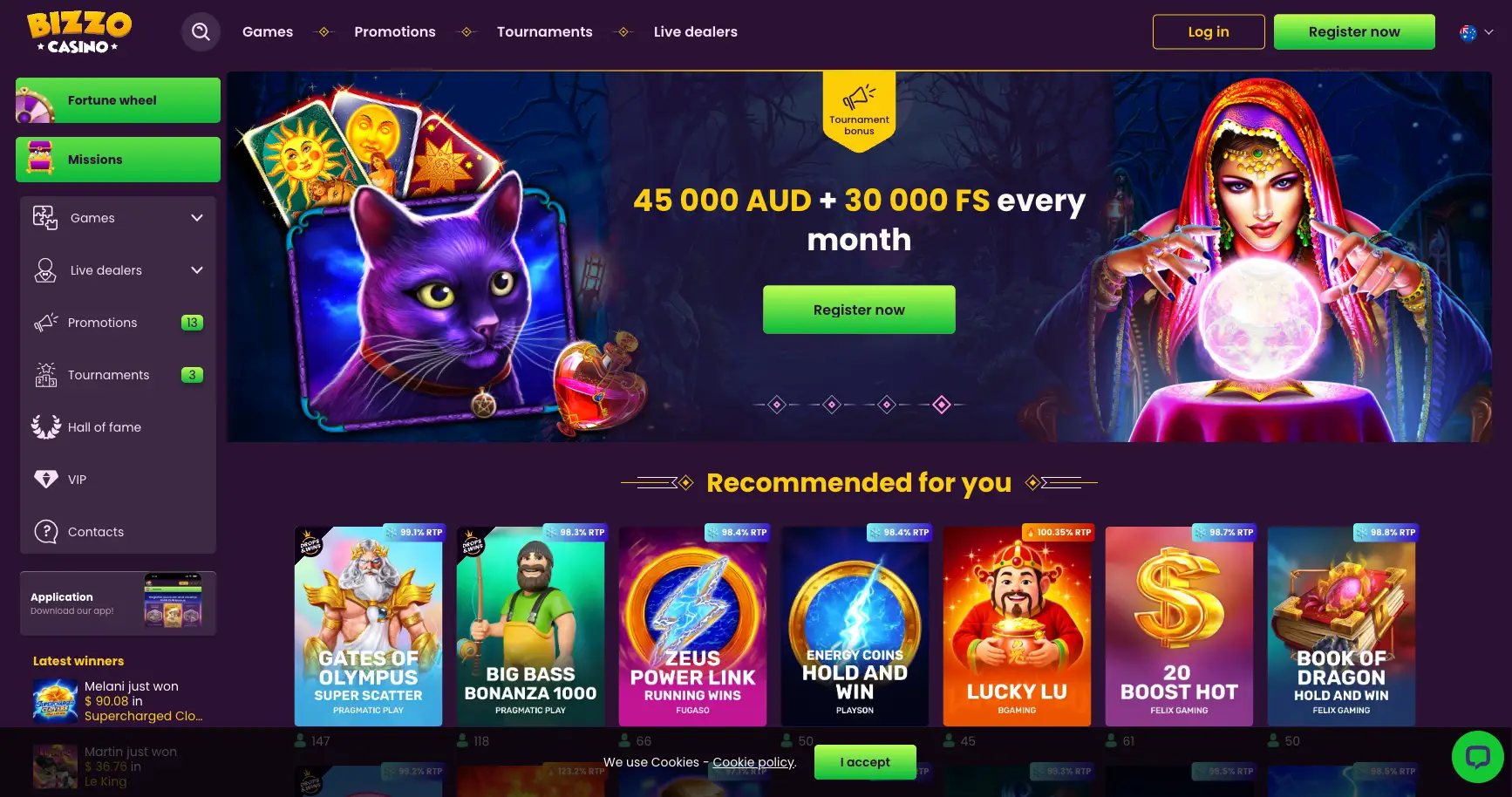 Bizzo Casino main page