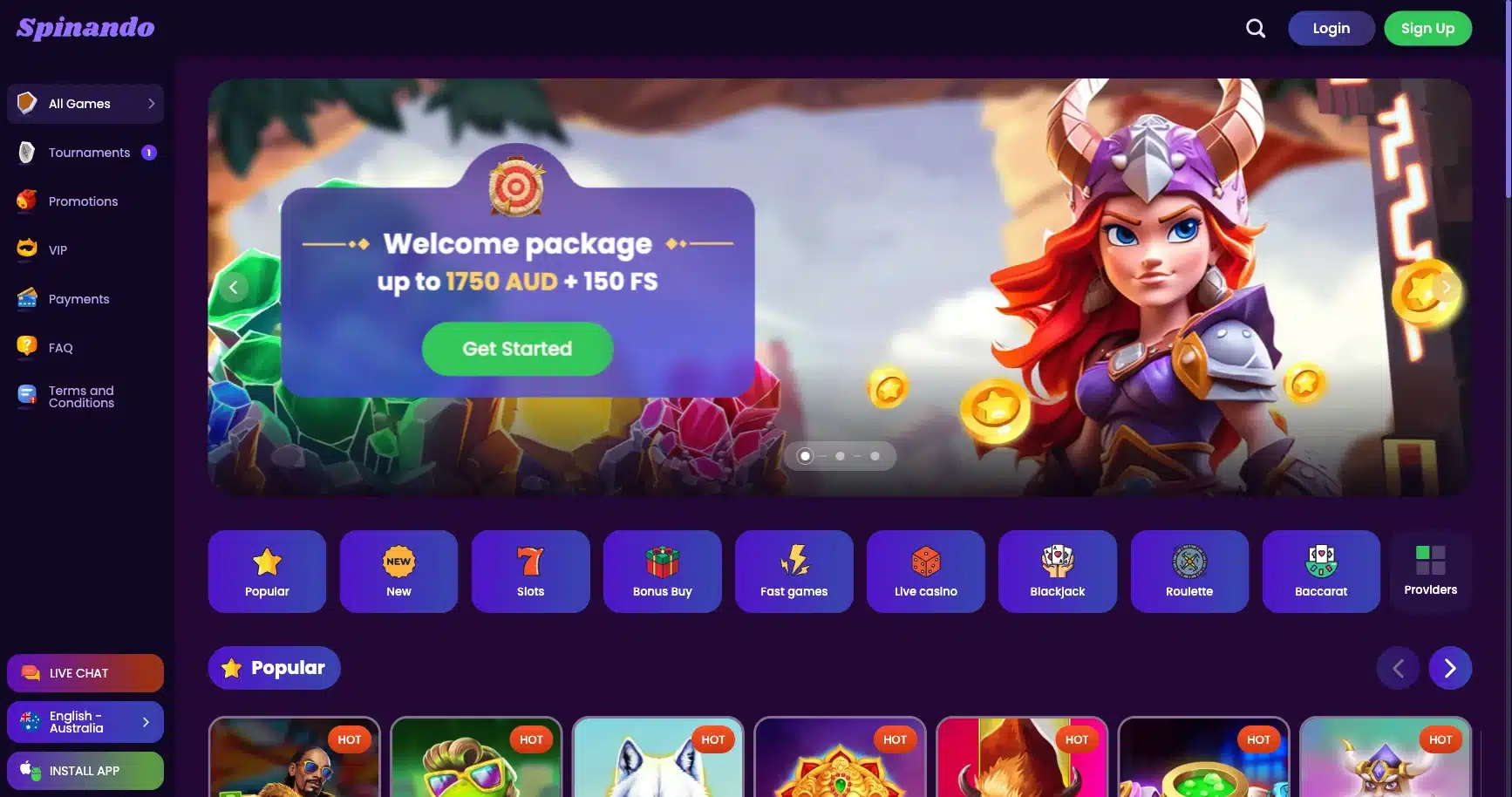 Spinando main page
